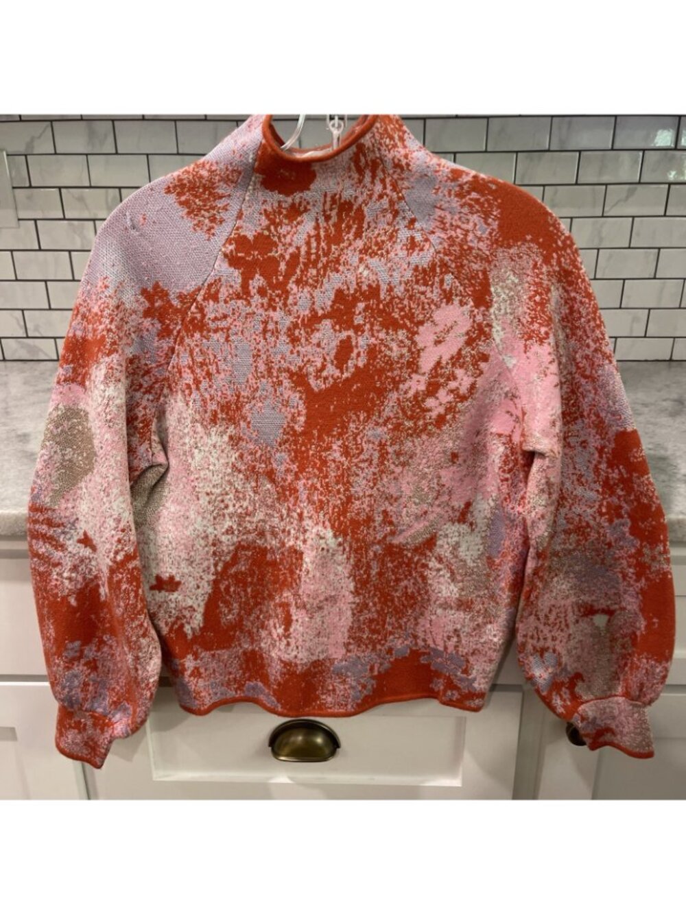 Anthropologie Beatrix Sweater Womens XS Pink Orange Pullover Mock Neck Lurex 138 - Picture 2 of 13